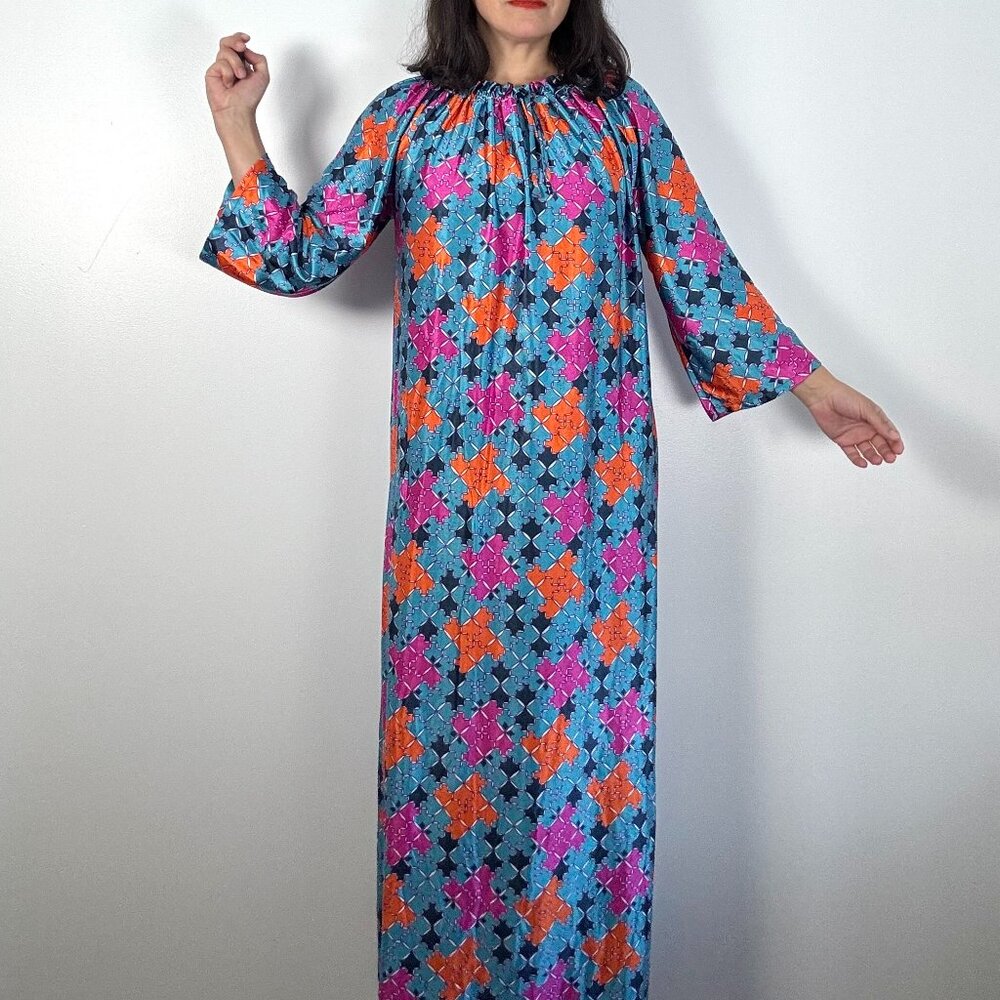Vintage Geometric Pattern Colorful Long Tunic - Size L
